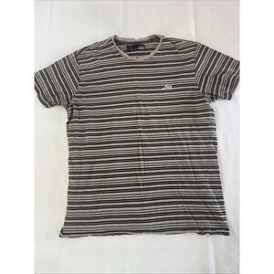Lost Brown Striped Y2K 90s T-shirt, Size Large, Lightweight 100% Cotton